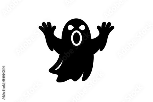 Scary Black Ghost with White Ring Mouth on Yellow Background