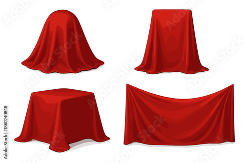 Red Fabric Covered Objects on Red Background