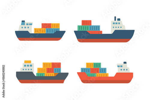 Four cargo ships carrying containers