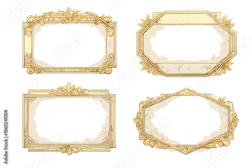 Four ornate gold frames with soft gradient backgrounds