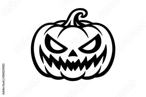 Scary Jack-o-lantern with glowing eyes on yellow background