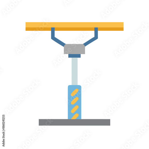 Minimalist graphic of an industrial robotic arm lifting object