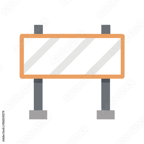 Road construction barrier sign with orange frame and stripes