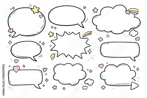 Cute Speech Bubbles and Stars on a Gradient Background
