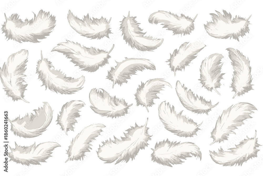 Fototapeta premium White feathers floating against a textured background