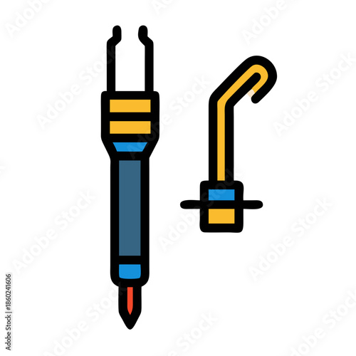 Illustration of air abrasion tools with orange accents on black