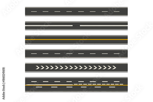 Set of realistic road textures on a gray background