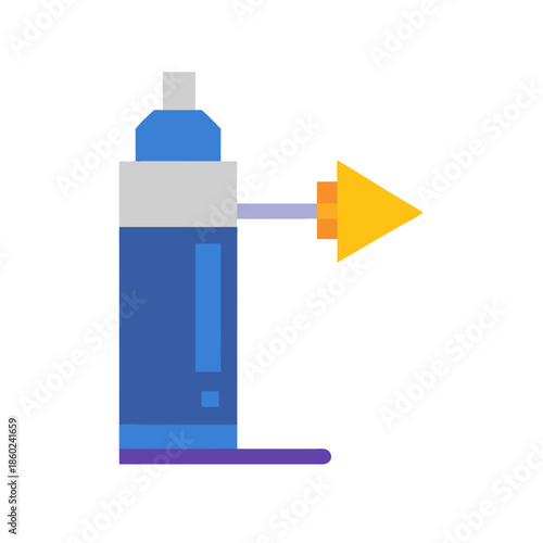 Blue bottle propelling a yellow arrow, flat vector design