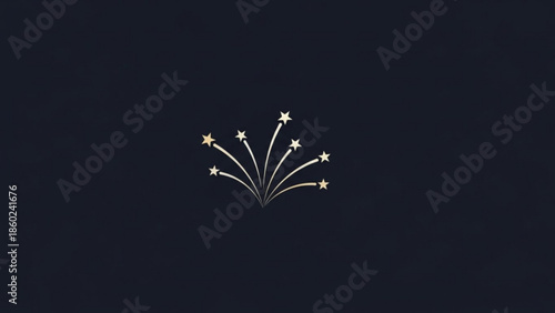 Golden fireworks exploding in night sky with stars and streaks of light on dark background, celebration and festivity concept