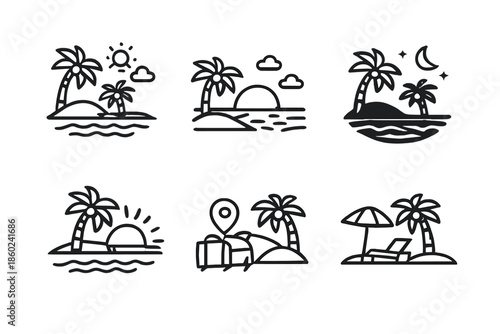 Tropical island icons set