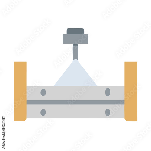 Simplified industrial machine icon with geometric shapes on black