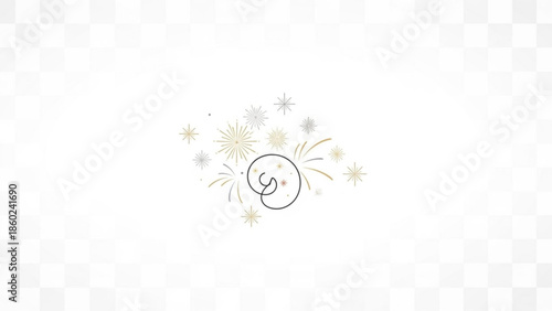 New year celebration with fireworks and smiling face, festive and joyful atmosphere with sparkles and colorful explosions, holiday and party concept with decorative
