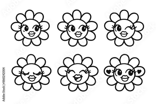 Cute cartoon flower characters with various facial expressions