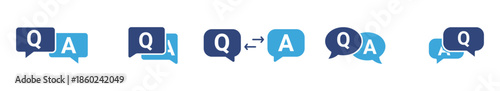 Q&A Exchange Icons Set, Question and Answer Dialogue Symbols, FAQ Interaction and Communication Concept, Vector Illustration