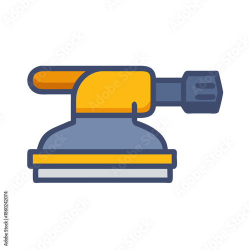 Orbital sander tool, simple flat illustration on black background