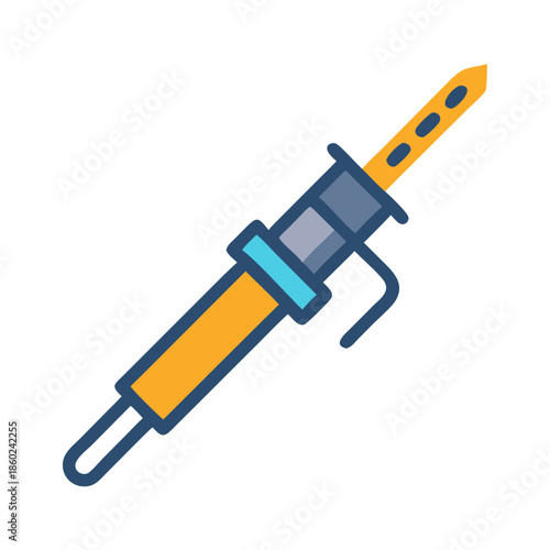Isolated industrial soldering iron with dark outline flat illustration