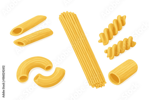 Various Pasta Shapes on a Golden Background