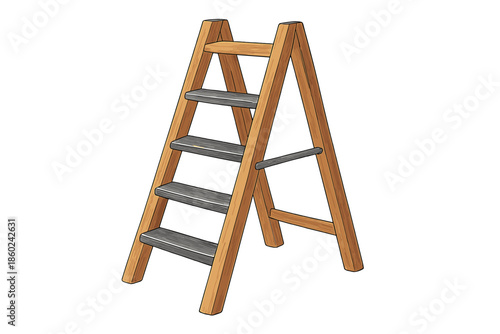 Wooden stepladder with metal steps