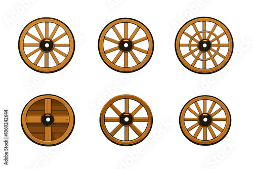 Collection of Wooden Wheels and Shields