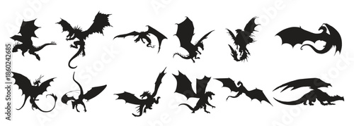 dragon silhouettes vector illustration