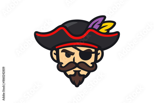 Cartoon Pirate Head with Eyepatch and Moustache