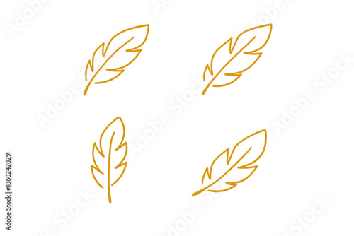 Four Glowing Yellow Feathers on a Grey Gradient Background