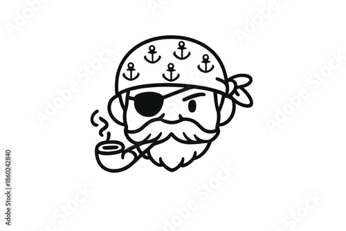 Cartoon pirate with bandana and pipe