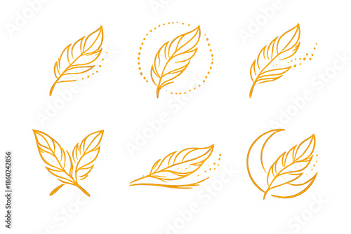 Collection of glowing orange feathers on a dark striped background