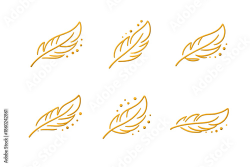 Six illuminated feathers in a grid pattern