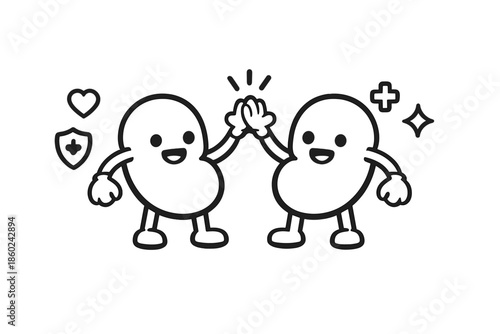 Two cute cartoon kidneys giving a high five