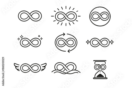 Collection of infinity symbols with various embellishments