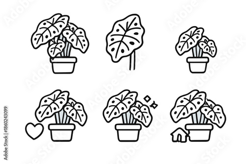 Cute potted plants and icons