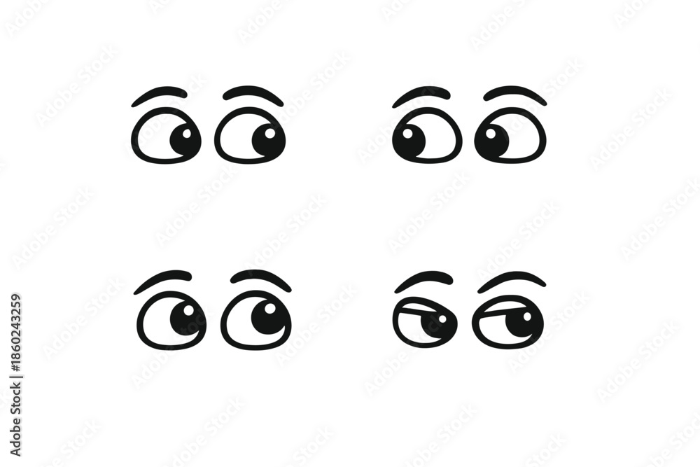 Obraz premium Four Pairs of Cartoon Eyes Looking in Different Directions