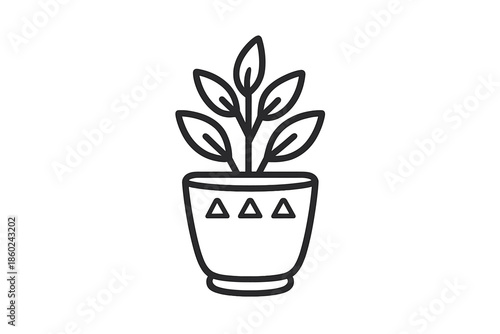 Potted plant with leaf outline against gradient background