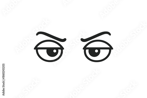 Stylized eyes with furrowed brows on a gray background