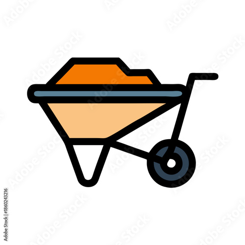 Isolated Icon Of A Wheelbarrow Against Black Background