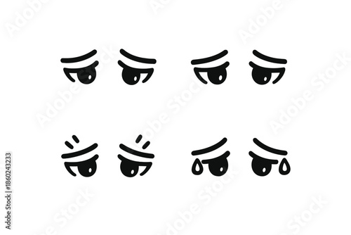 Set of Sad Cartoon Eyes with Different Emotions