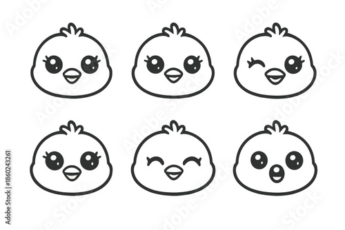 Cute Chick Faces with Different Expressions
