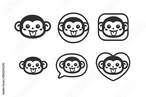 Cute monkey faces icons set