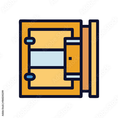 Stylized cartoon safety deposit box door open illustration
