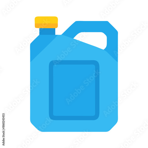 Blue plastic canister with handle and yellow cap isolated