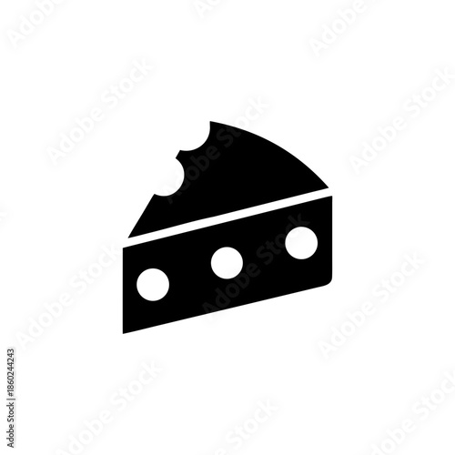 Single solid black cheese wedge icon with bold minimal food symbol style On white Background Vector illustration