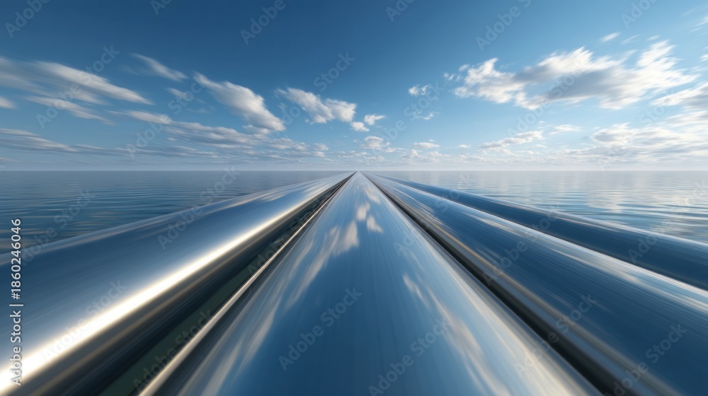 Fototapeta premium Metallic pipeline over water under a blue sky
