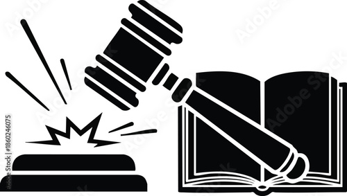 Law and justice icon set. Gavel, book, and legal symbols. Judgment and legislation concept.