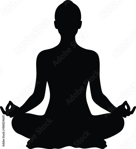 Meditation silhouette vector. Person in lotus pose with an aura or soul figure. Spirituality and inner peace concept.