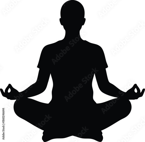 Two meditating figures in silhouette. Person in lotus pose for yoga and mindfulness. Spirituality concept.