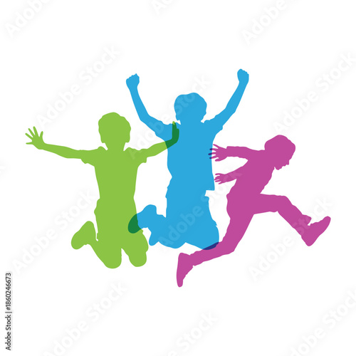 Colorful Silhouettes of Joyful Children Jumping
