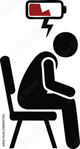 Emotional burnout and chronic fatigue icon. Drained person with low energy symbol. Mental health and stress concept.
