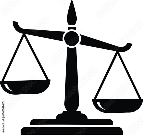 Scales of justice icon showing imbalance. A black silhouette of a tilted scale over a balanced outline. Legal, judgment, and fairness concept.