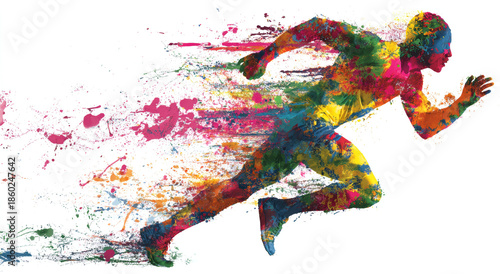 Wallpaper Mural Colorful abstract illustration of an athletic person in a dynamic running pose with vibrant splashes and textures Torontodigital.ca